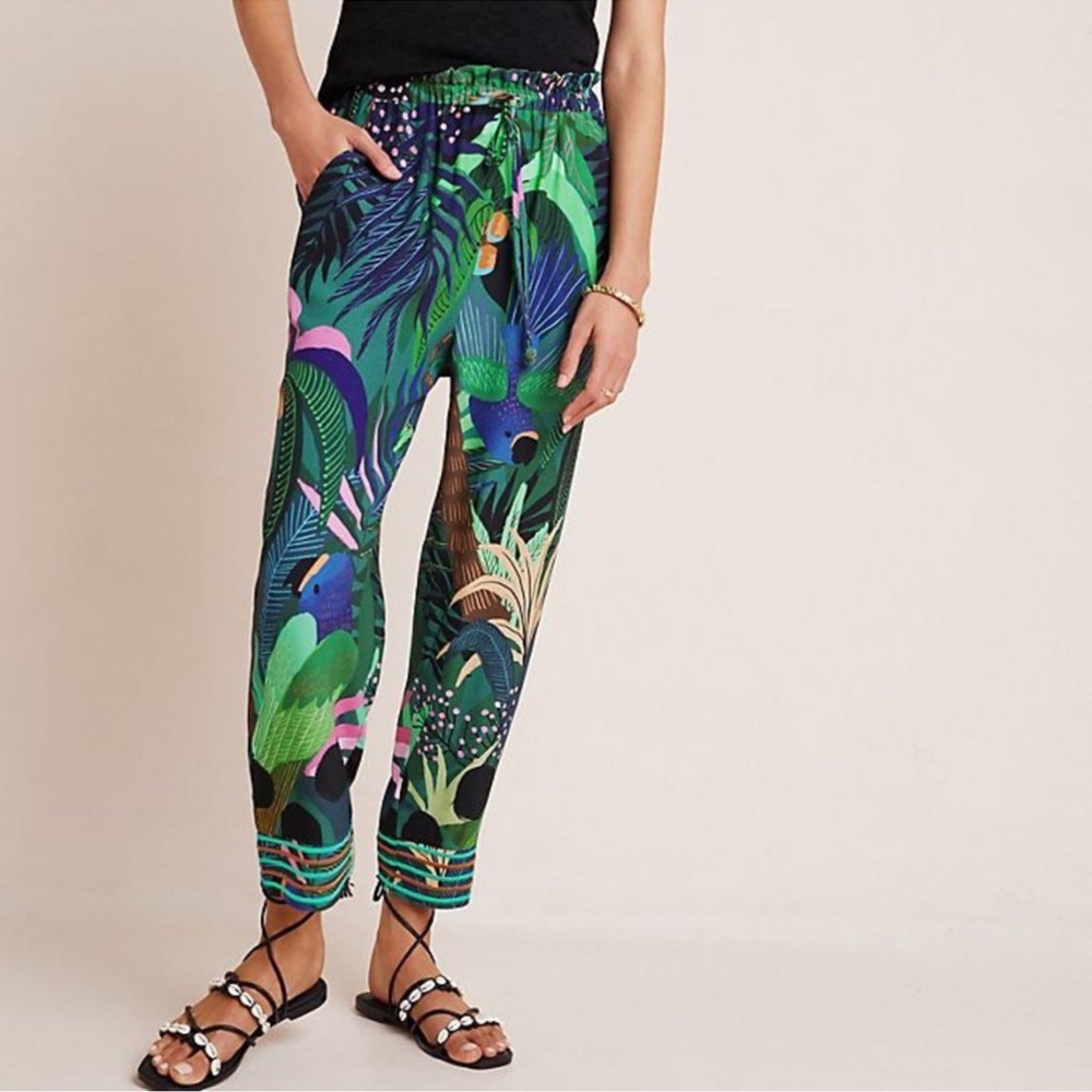 Farm Rio Anthropologie Tropique Tropical Bird Printed Elastic Waist Pants - Picture 4 of 14